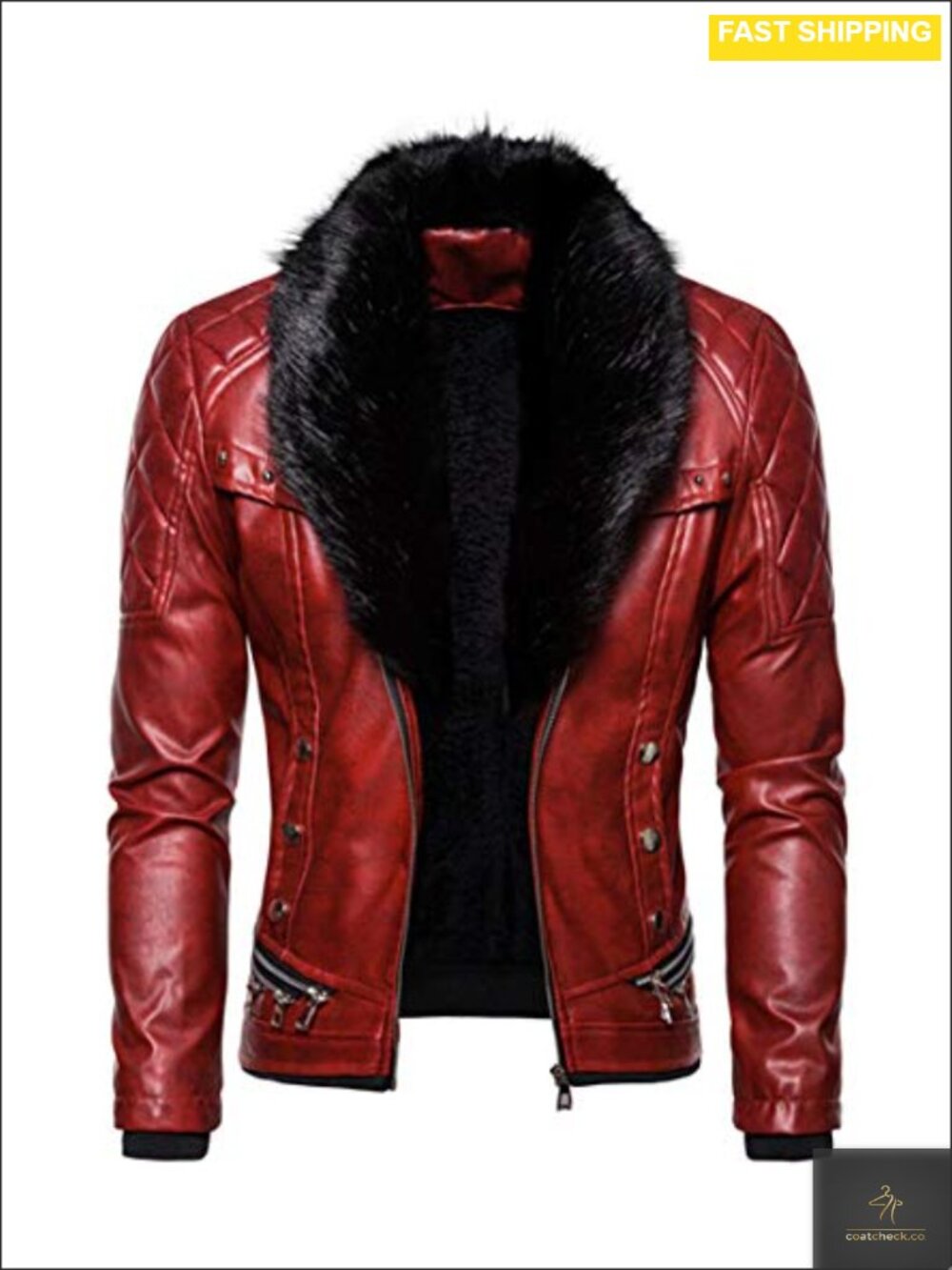 Faux Leather Jacket Removable Fur Collar Sherpa Lined Steampunk